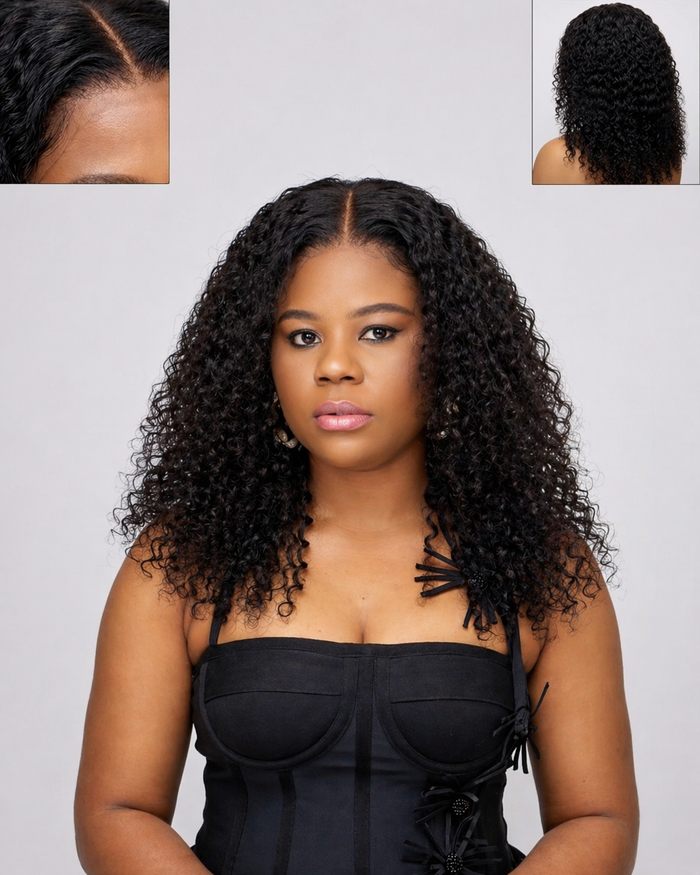 13x4 HD lace kinky curly human hair wig natural black with defined curls
