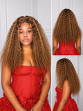 water wave curls close up honey blonde human hair wig texture