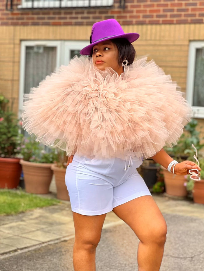 Ruffle Cocktail Cape – Dramatic Tulle Statement Top