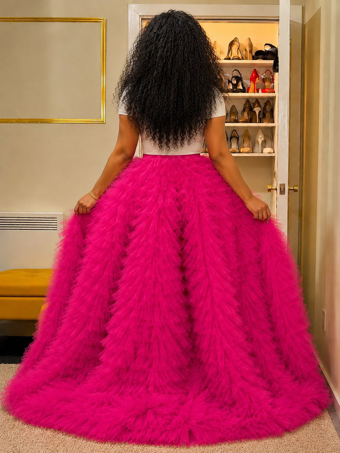 puff red carpet maxi high-low tulle skirt