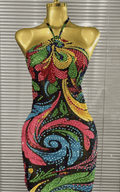 Abby Colorful Print Rhinestone Halter Bodycon Mini Dress
