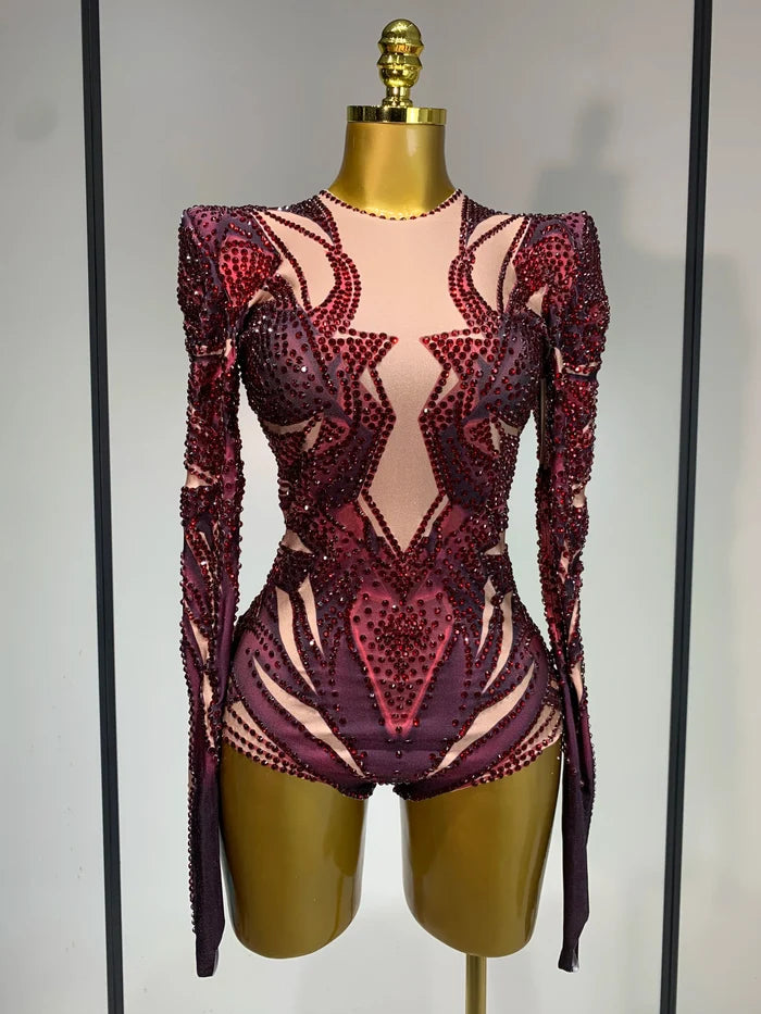 Alexis sexy sparkly rhinestone crystal leotard bodysuit