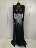 Alie elegant sparkly diamond long sleeve mesh see-through maxi abaya party dress