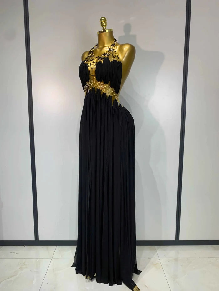 Alyn Sexy Cutout Backless White Black Maxi Long Dress
