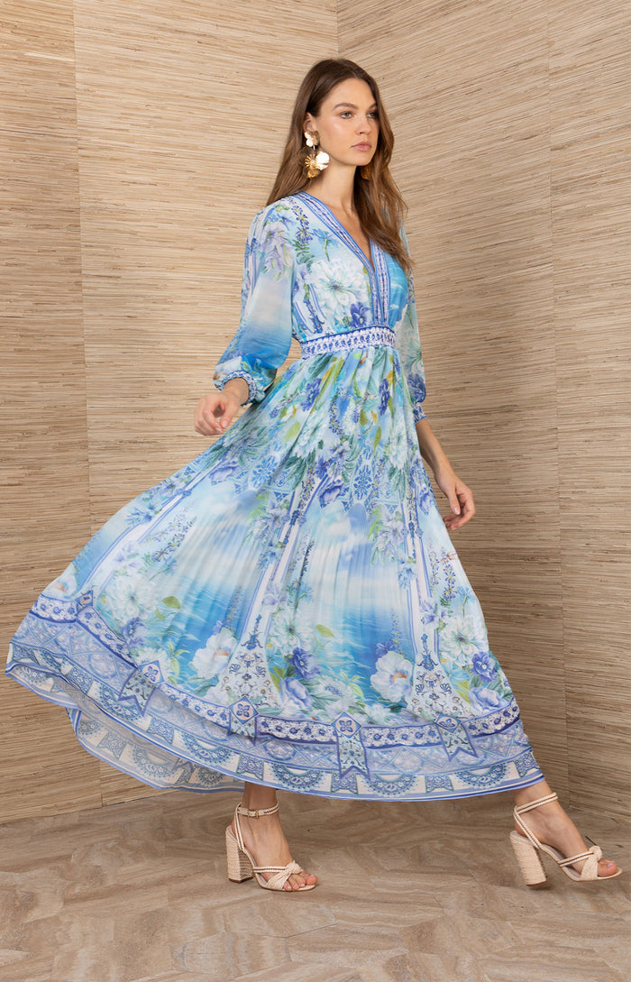 Andie Chiffon Dress, color-Blue