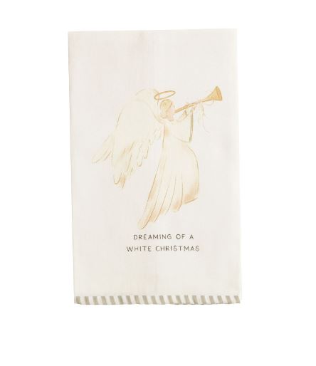 Angel White Christmas Stripe Hem Towel