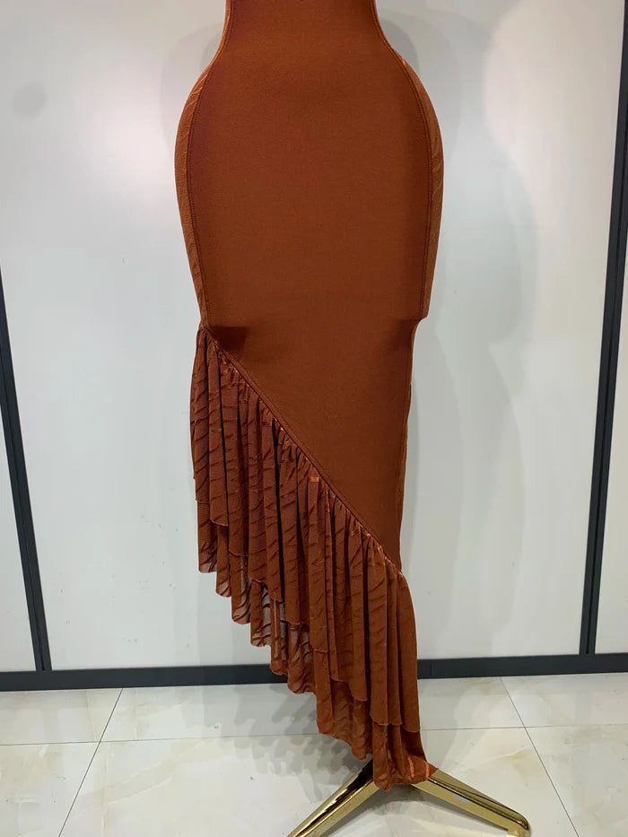Angela strapless rhinestone cut out bandage dress for women. Sexy luxury bodycon outfit for birthdays, prom, parties, and evening events.