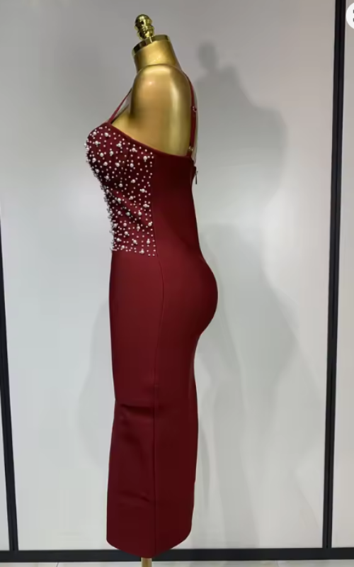 Angelica black and red V-neck bodycon bandage dress for sexy evening, birthday, and club events