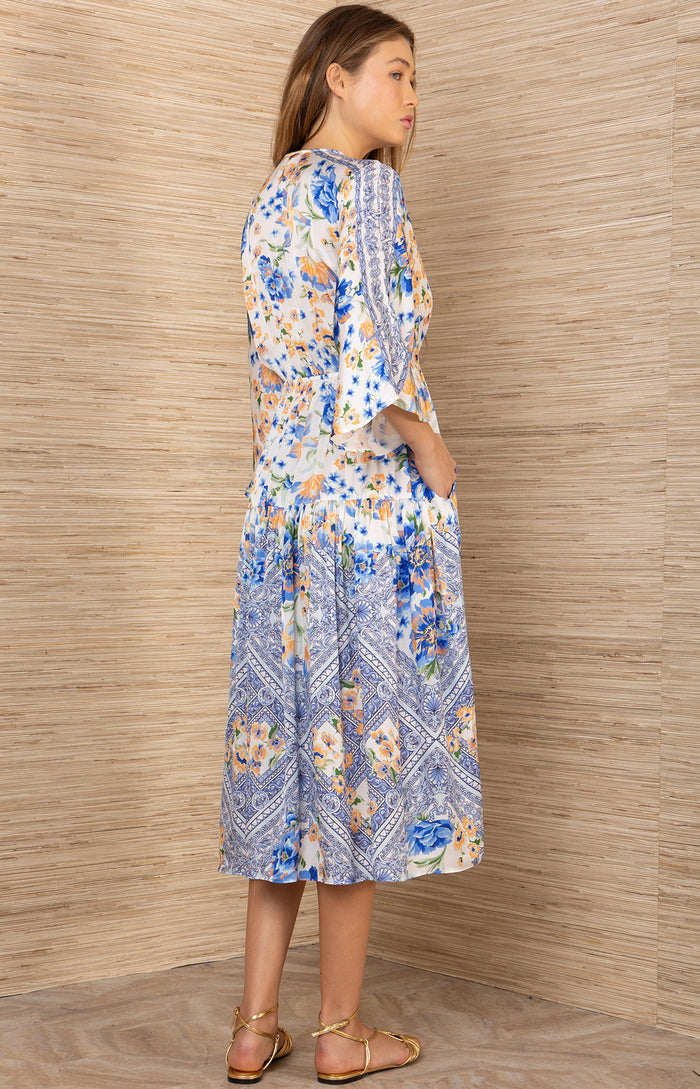 Arianell Charmeuse Midi Dress, color-Blue