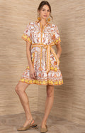 Aula Linen Dress, color-Gold