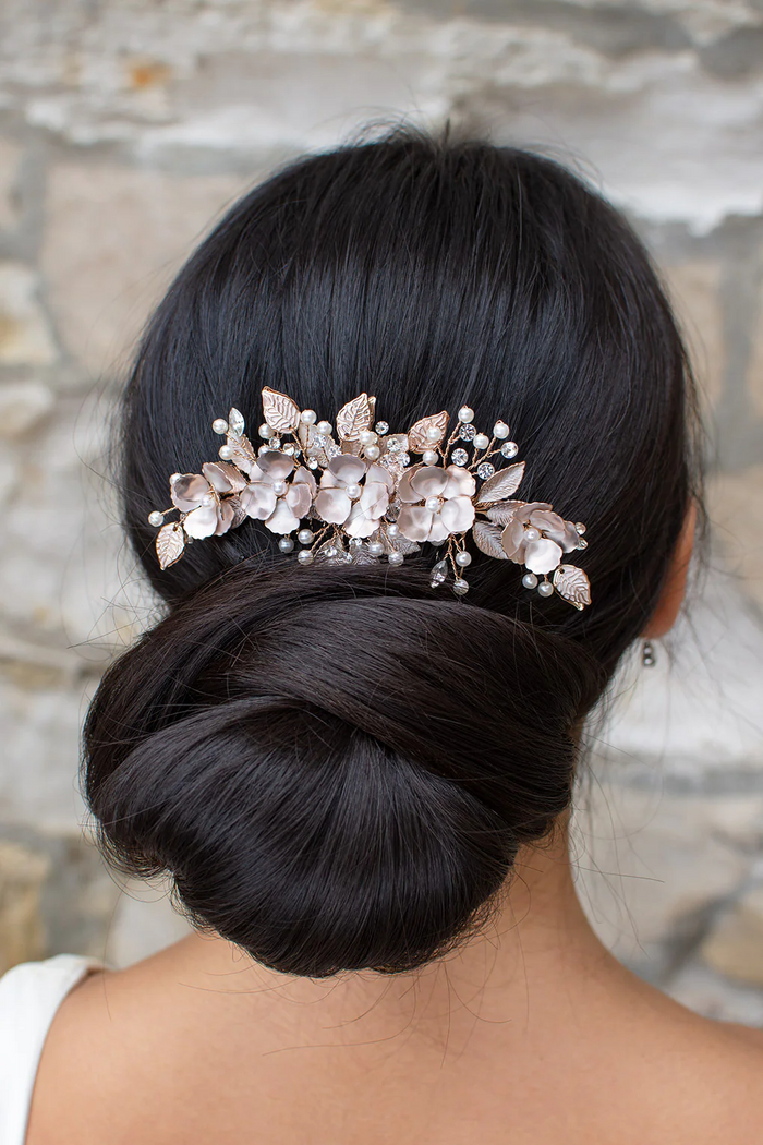 Ava Floral Hair Comb Rose Gold - Jewellery - Windsor Bridal Jewellery