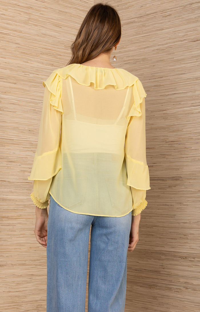 Axelle Chiffon Top, color-Yellow