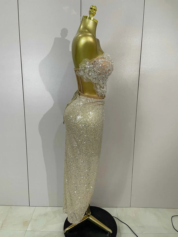 Ayveen sexy two-piece strapless sparkling birthday dress for women party night out