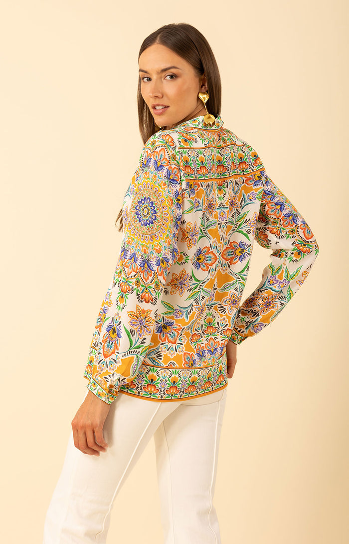Azariah Silk Top, color-Orange