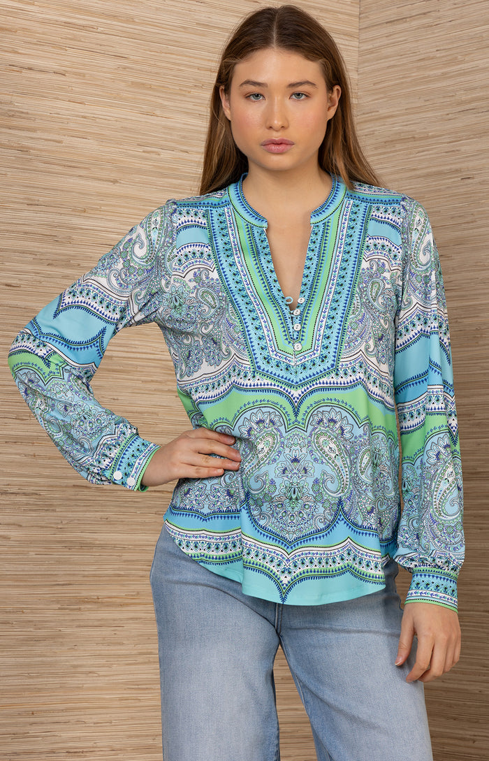 Azra Jersey Top, color-Turquoise
