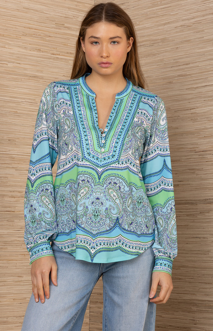 Azra Jersey Top, color-Turquoise