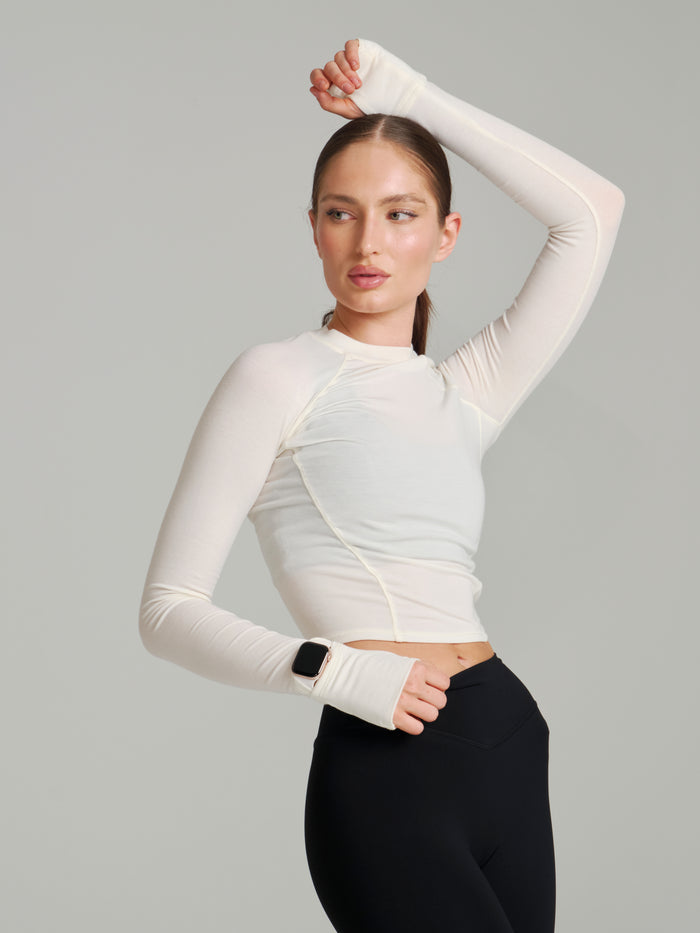 Base Layer Long Sleeve Waist Top - White