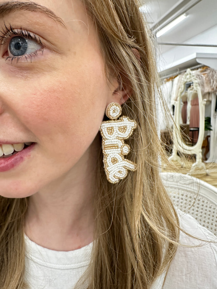 Bead Embroidered BRIDE Earring - Giftware - Honey Fawn Boutique