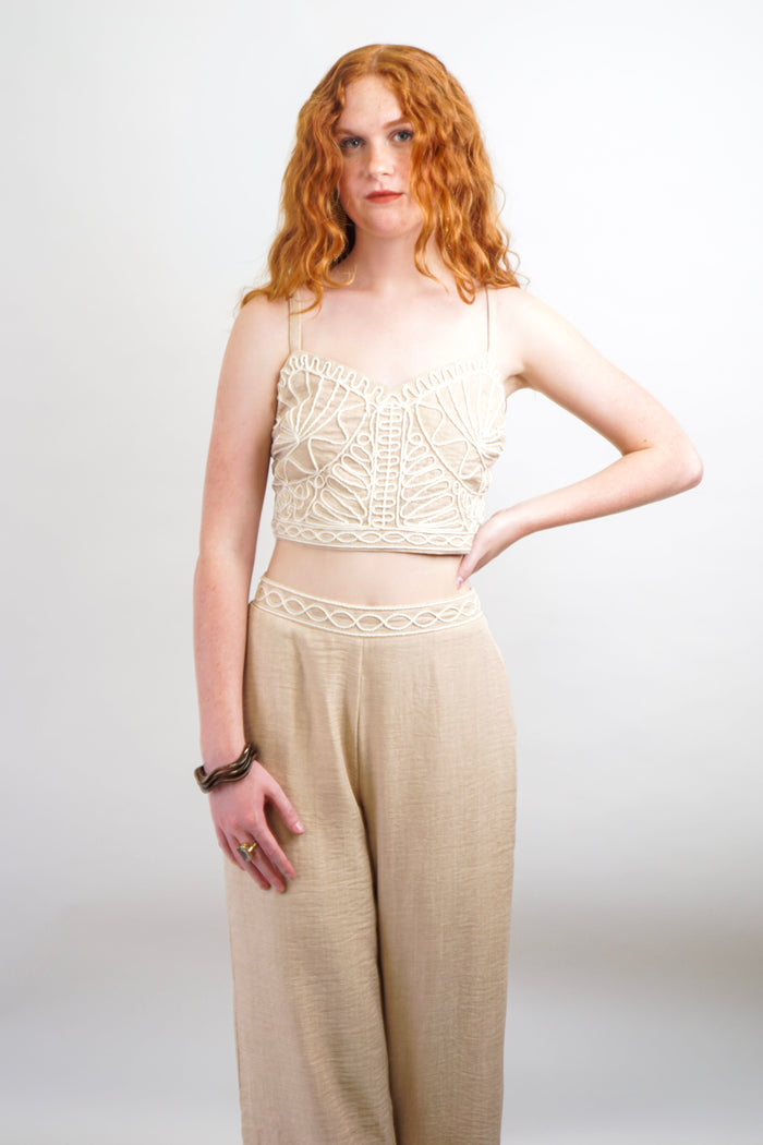Private Label TOPS Beige Rope Trim Top