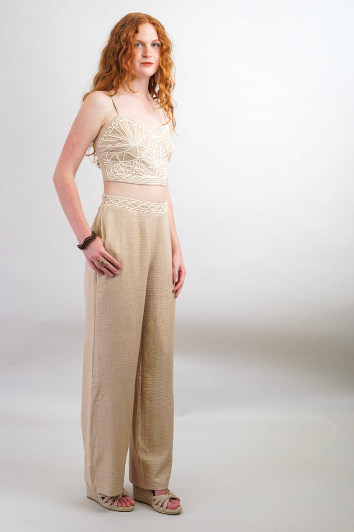Private Label TOPS Beige Rope Trim Top