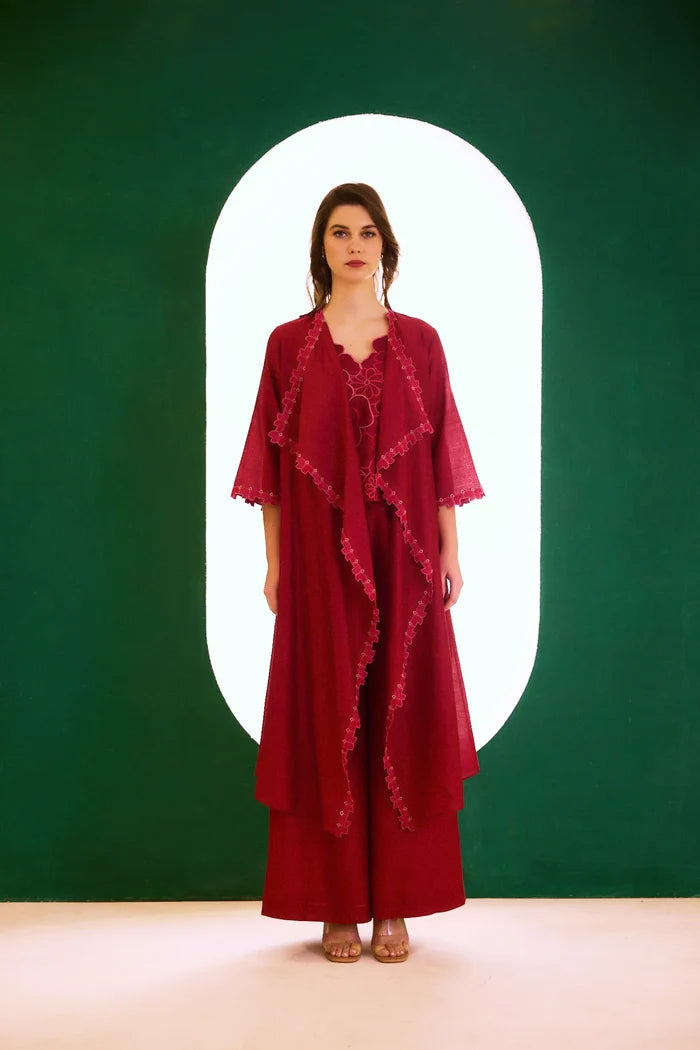 Berry  Zealous Embroidered Cape Set