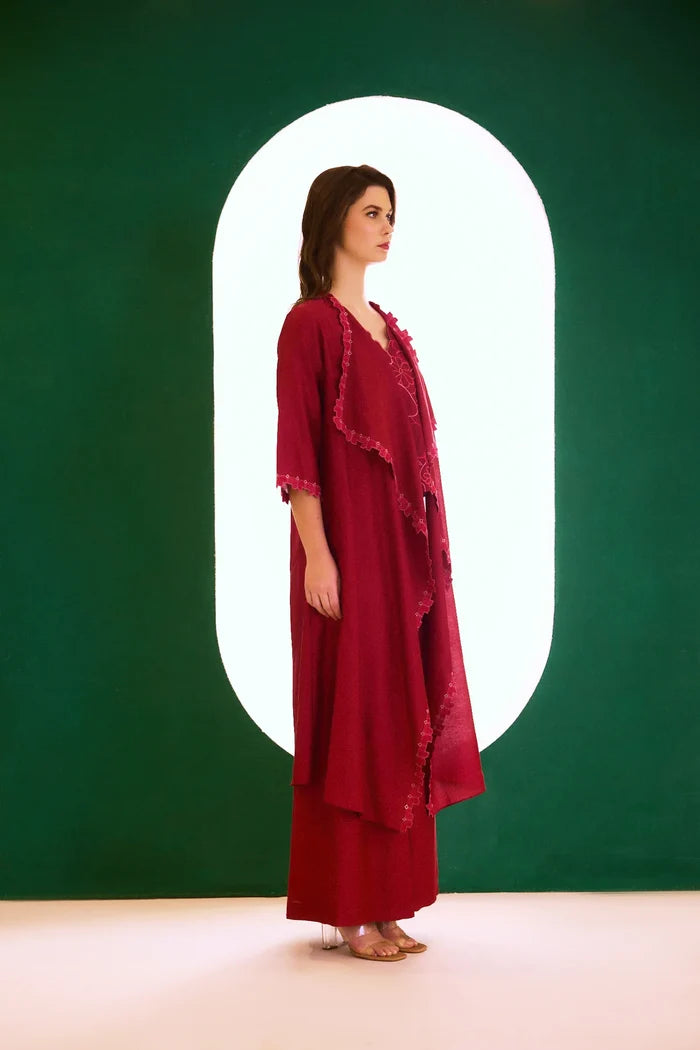 Berry  Zealous Embroidered Cape Set