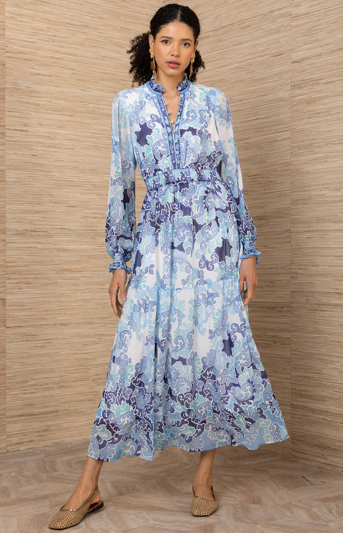 Bertille Chiffon Maxi Dress, color-Blue
