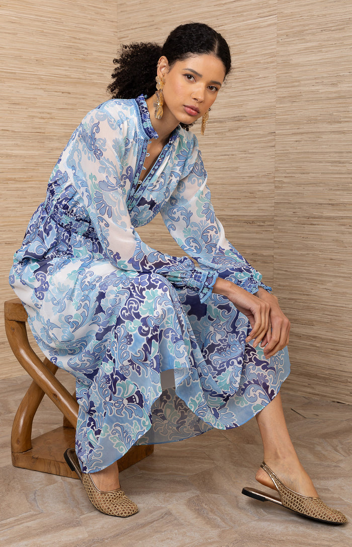 Bertille Chiffon Maxi Dress, color-Blue