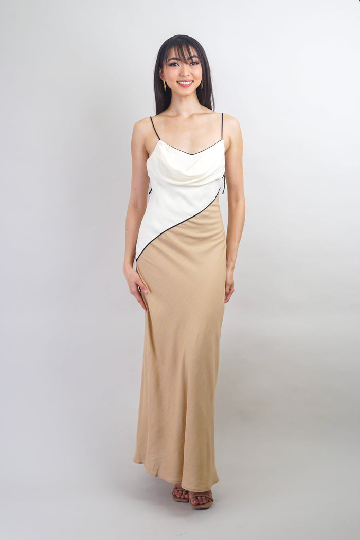 Private Label DRESSES Bias Cream Tan Slip Cowl Midi Dress