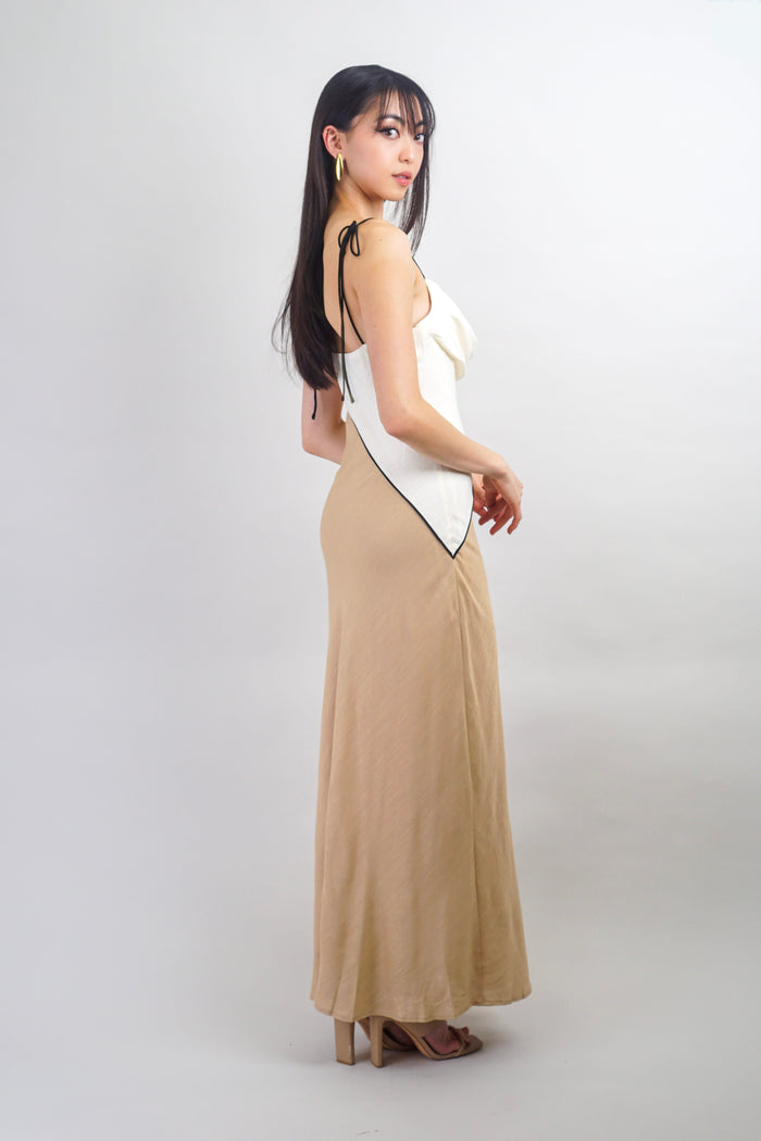 Private Label DRESSES Bias Cream Tan Slip Cowl Midi Dress