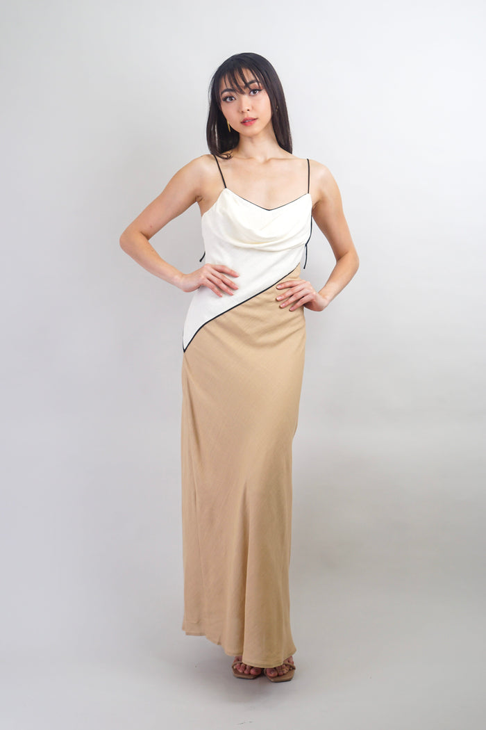 Private Label DRESSES Bias Cream Tan Slip Cowl Midi Dress