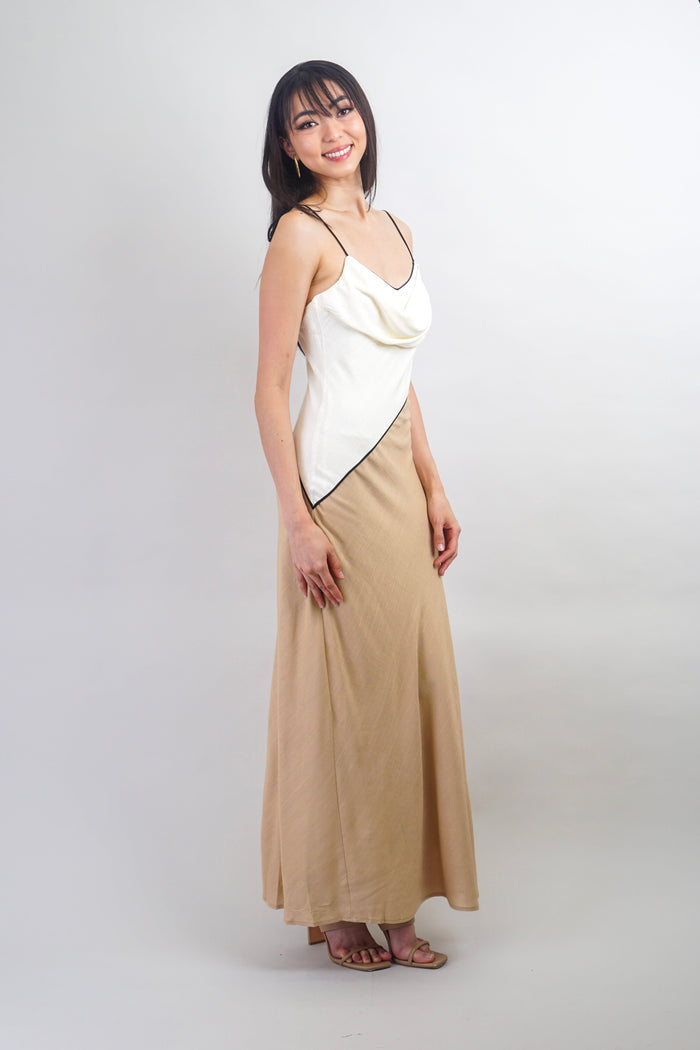 Private Label DRESSES Bias Cream Tan Slip Cowl Midi Dress