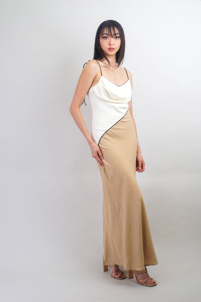 Private Label DRESSES Bias Cream Tan Slip Cowl Midi Dress
