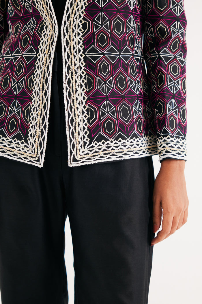 Black and Pink Mughal Jaal Jacket & Pant Set
