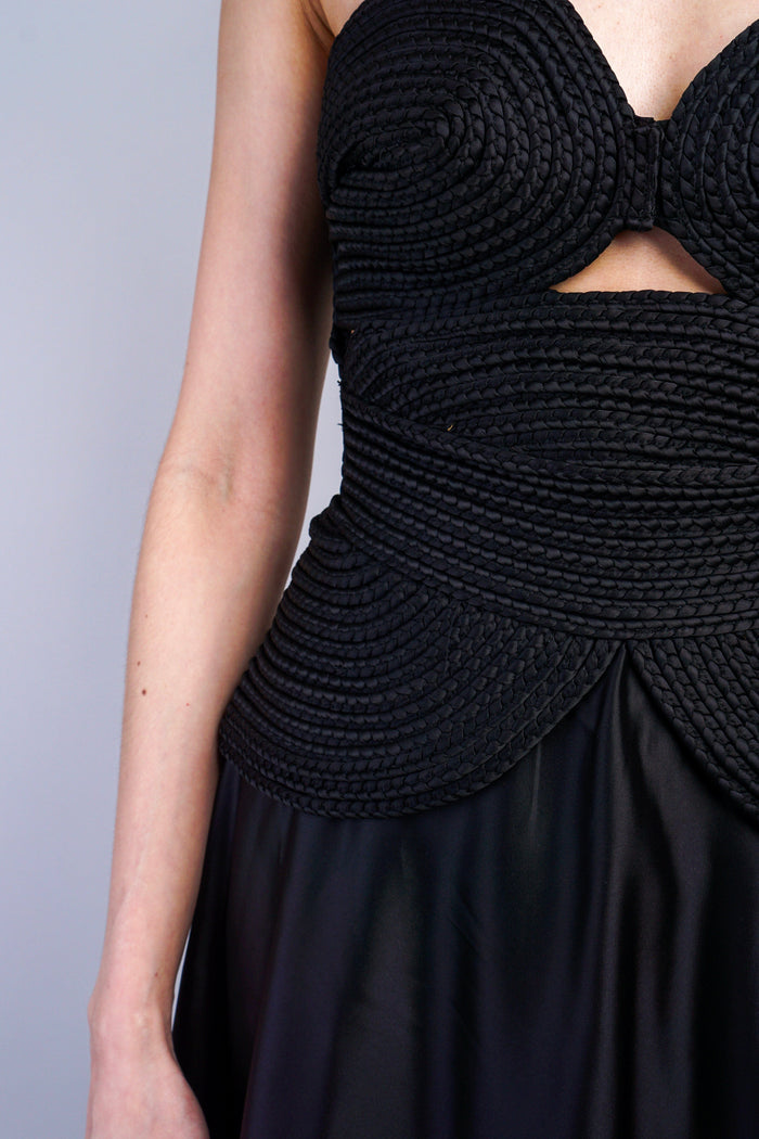 Private Label Black Braided Sweetheart Midi Dress