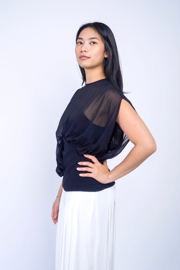 Private Label DRESSES Black Chiffon Swirl Drape Top
