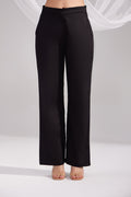 Black Cotton Satin Straight Pants