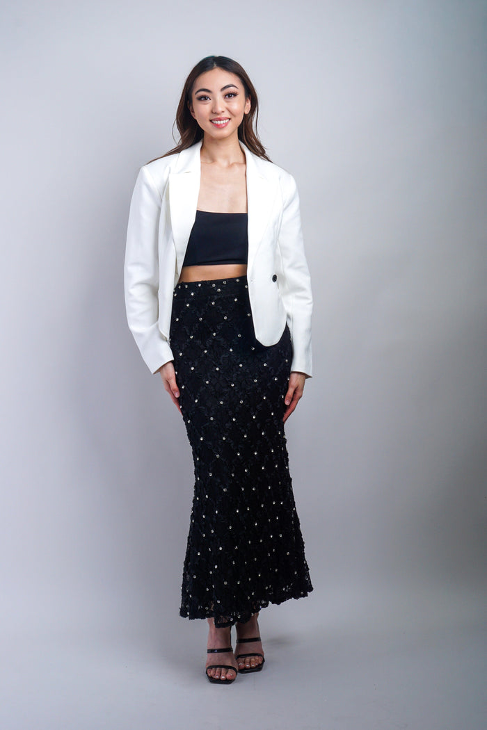 Private Label SKIRTS Black Embroidered Rhinestone Maxi Skirt