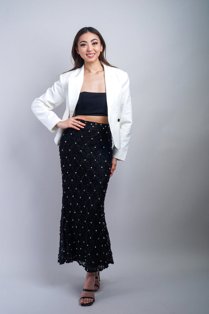 Private Label SKIRTS Black Embroidered Rhinestone Maxi Skirt