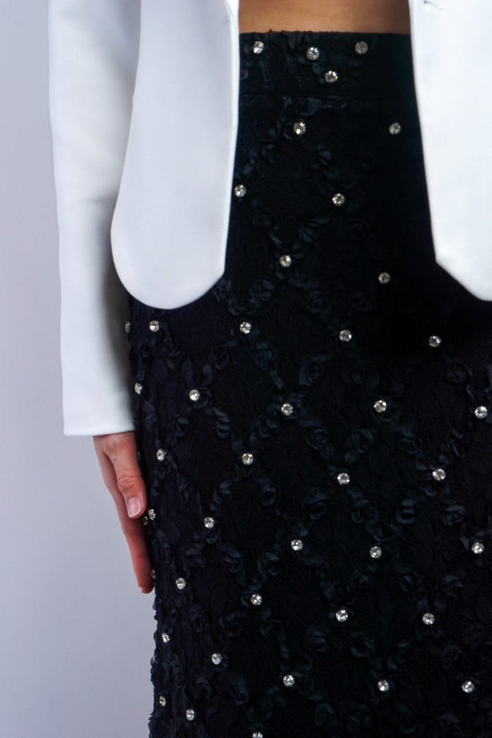 Private Label SKIRTS Black Embroidered Rhinestone Maxi Skirt