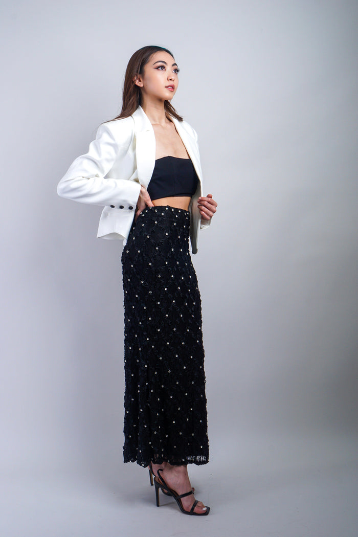 Private Label SKIRTS Black Embroidered Rhinestone Maxi Skirt
