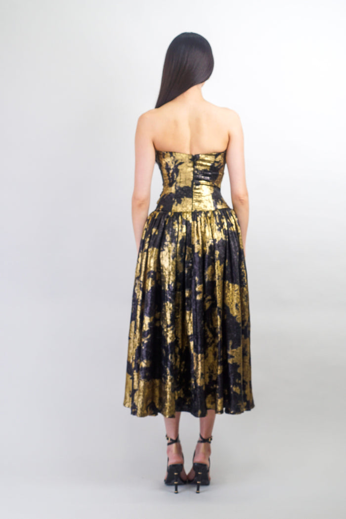 Private Label DRESSES Black & Gold Tie Dye Drop Waist Midi Dress