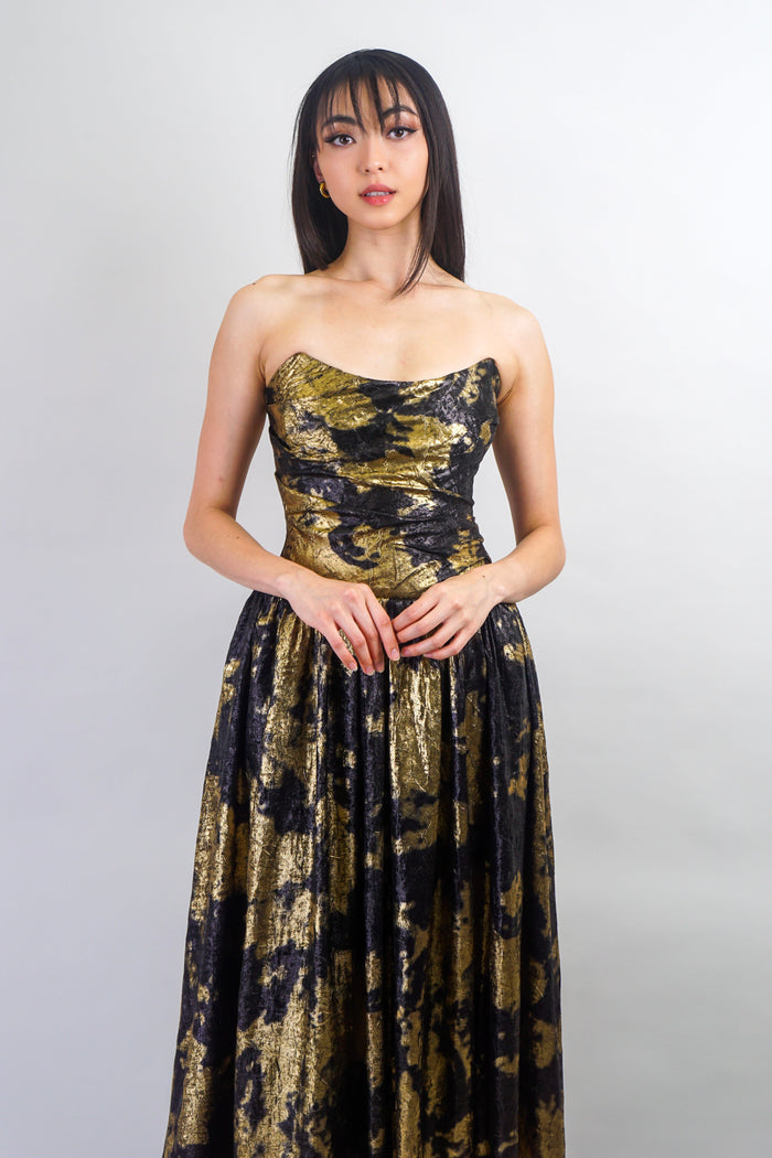 Private Label DRESSES Black & Gold Tie Dye Drop Waist Midi Dress