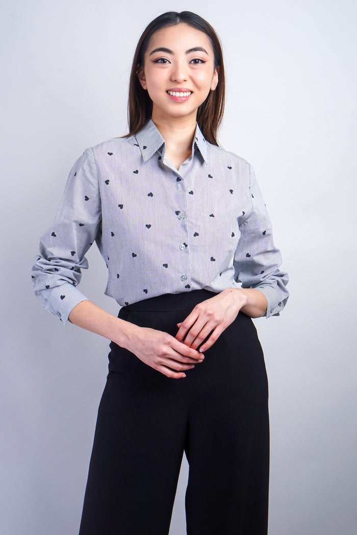 Chloe Dao TOPS Black Heart Stripe Cotton Jennifer Dress Shirt