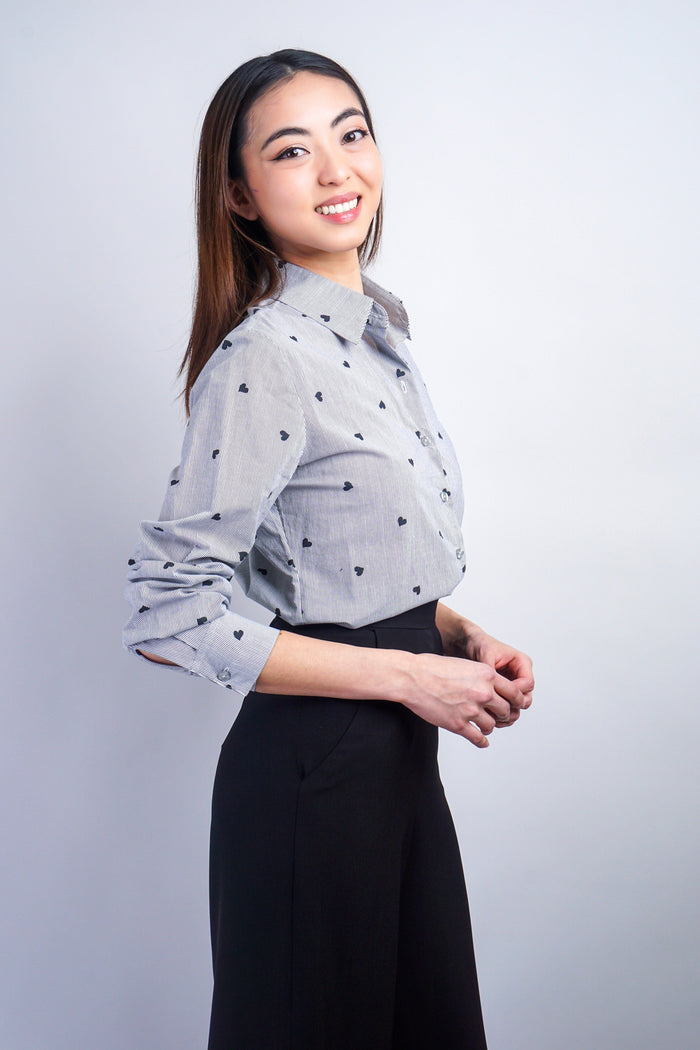 Chloe Dao TOPS Black Heart Stripe Cotton Jennifer Dress Shirt