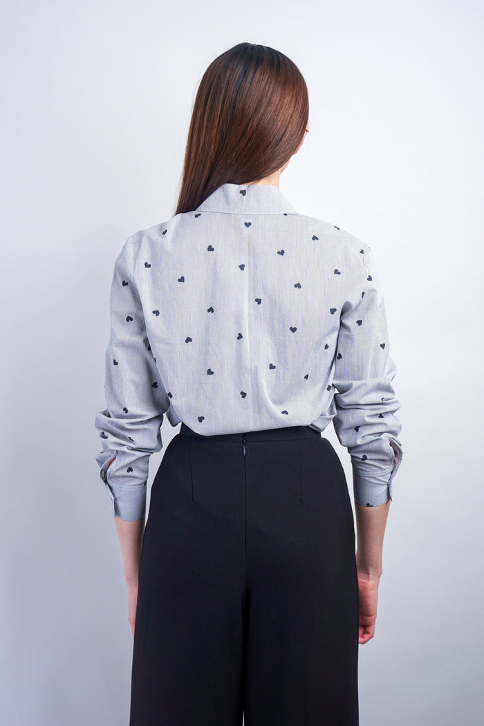 Chloe Dao TOPS Black Heart Stripe Cotton Jennifer Dress Shirt