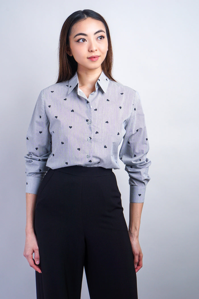 Chloe Dao TOPS Black Heart Stripe Cotton Jennifer Dress Shirt