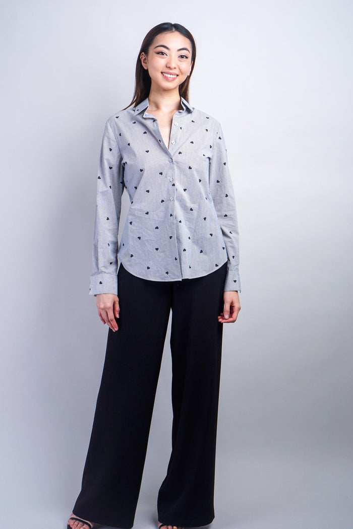 Chloe Dao TOPS Black Heart Stripe Cotton Jennifer Dress Shirt