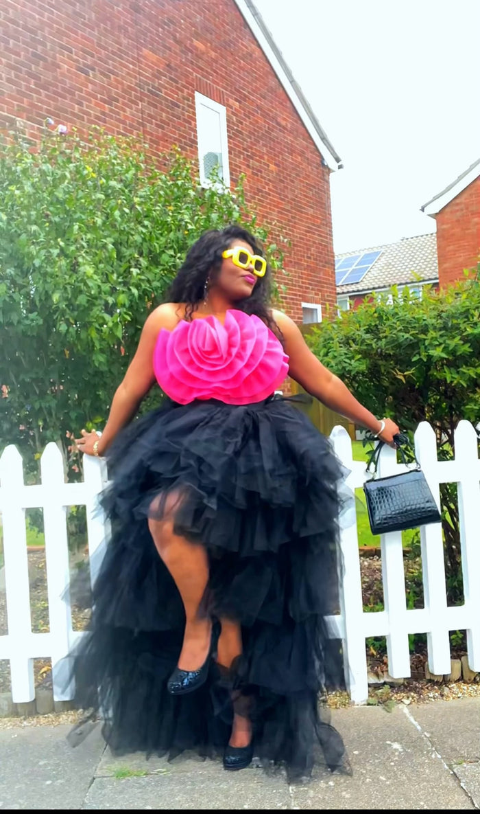 Black High-Low Tiered Tulle Statement Skirt
