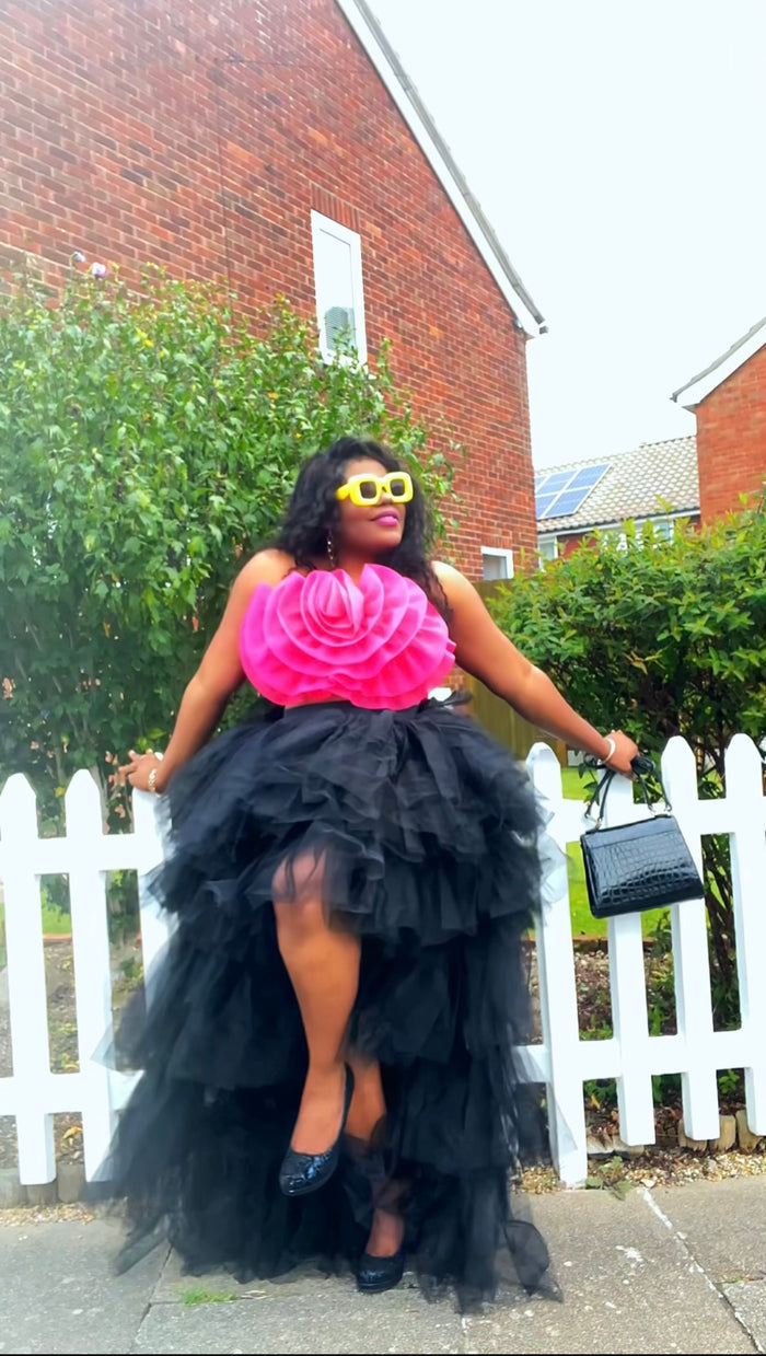Black High-Low Tiered Tulle Statement Skirt